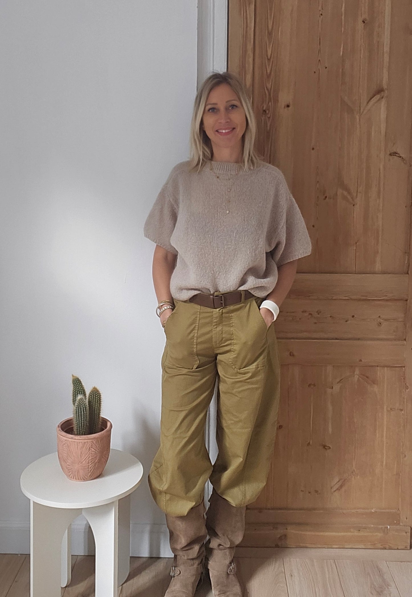 Pull-manches-courtes-mohair-laine-beige-foncé