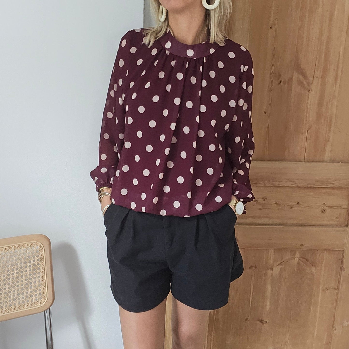 blouse à pois bordeaux