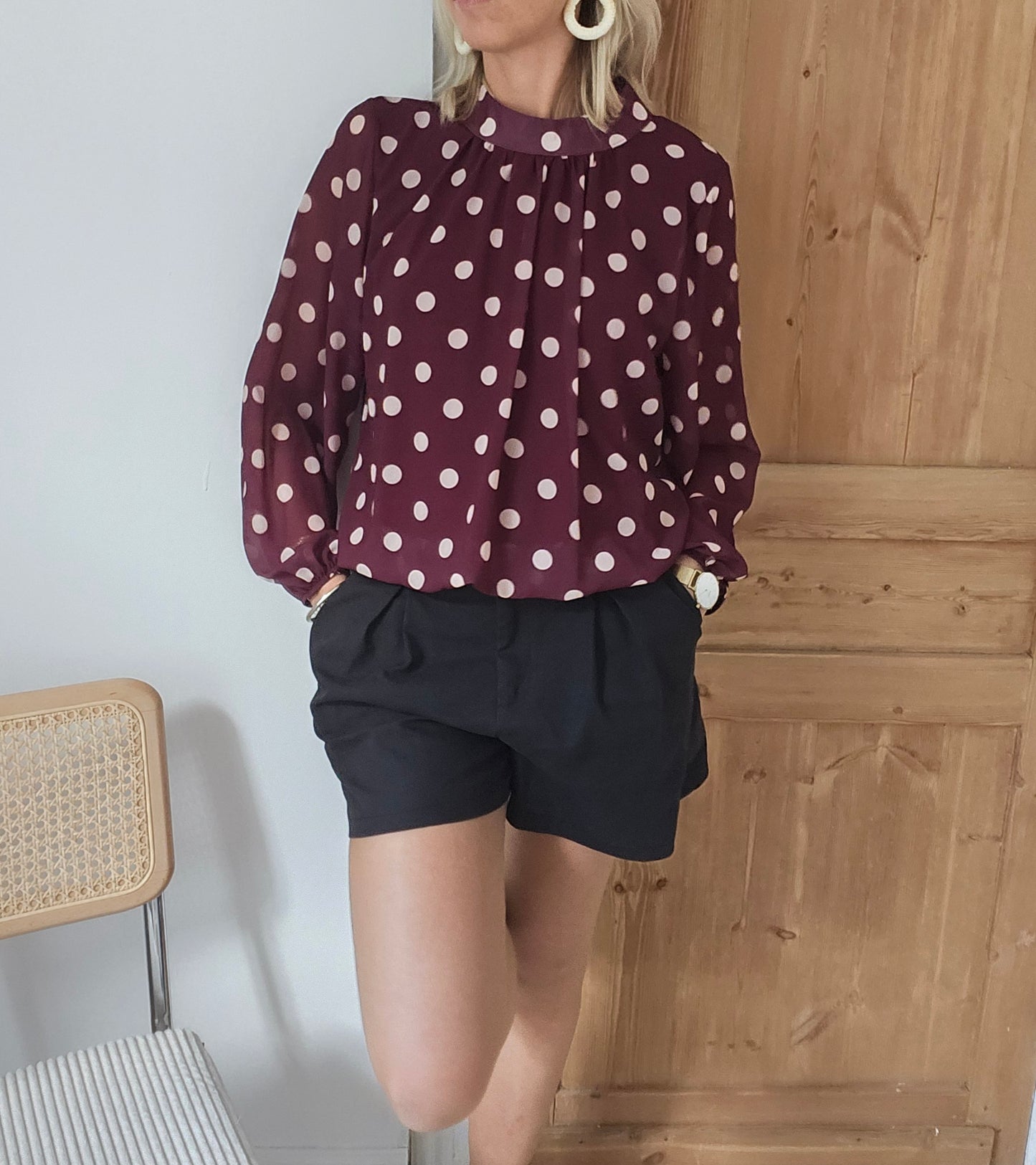 Blouse à pois bordeaux