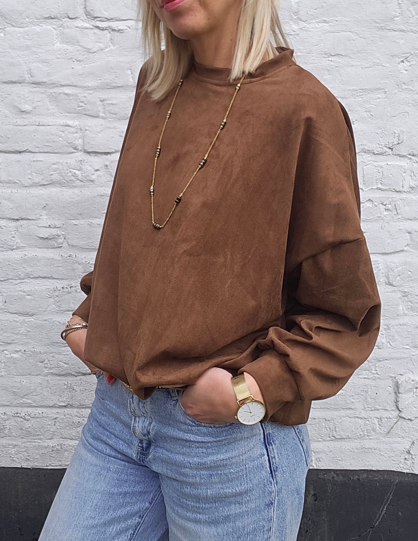 Sweat suédine camel