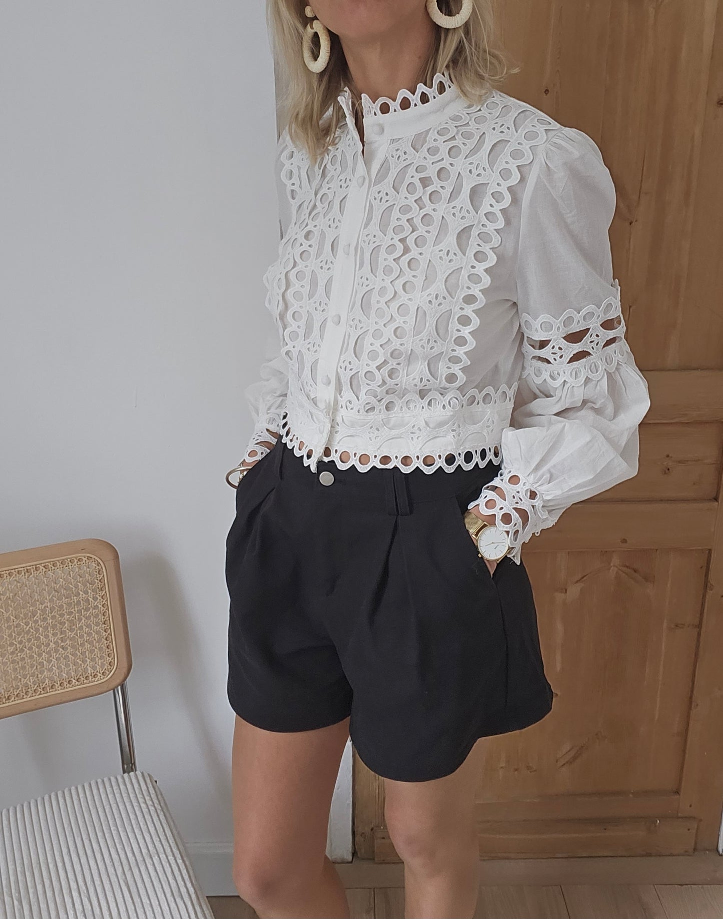 Chemise crop dentelle blanche