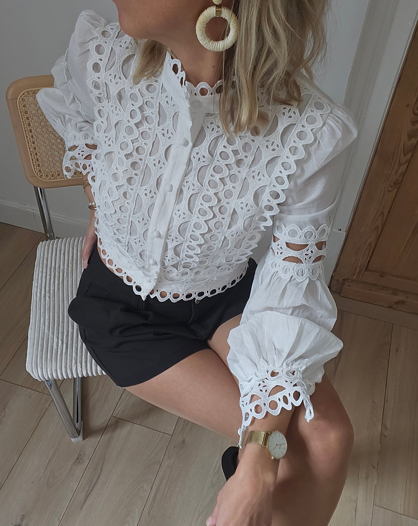 Chemise crop dentelle blanche