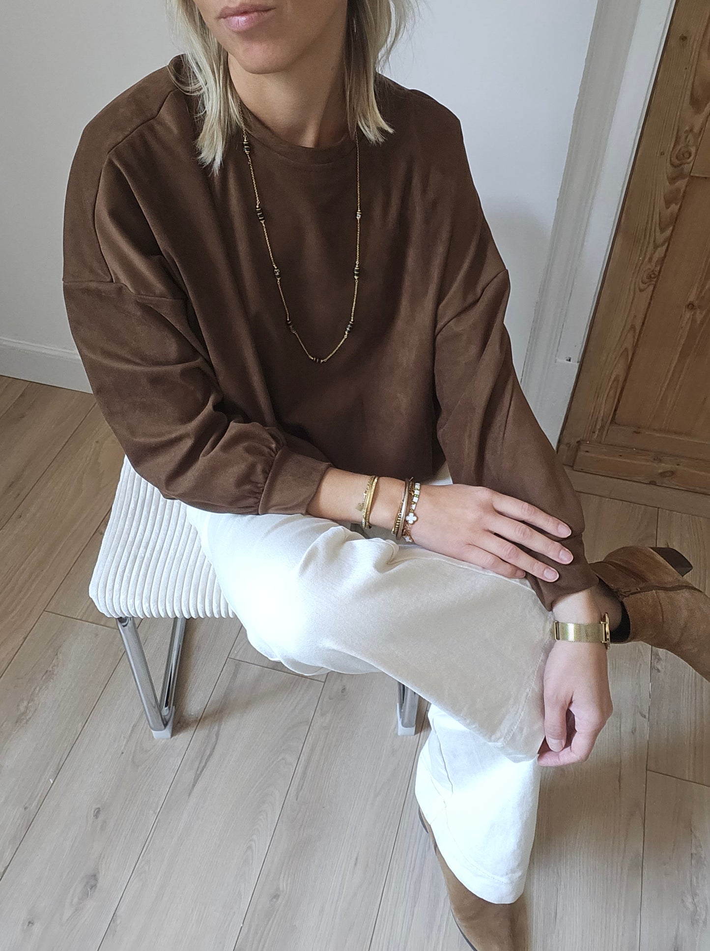 Sweat suédine camel