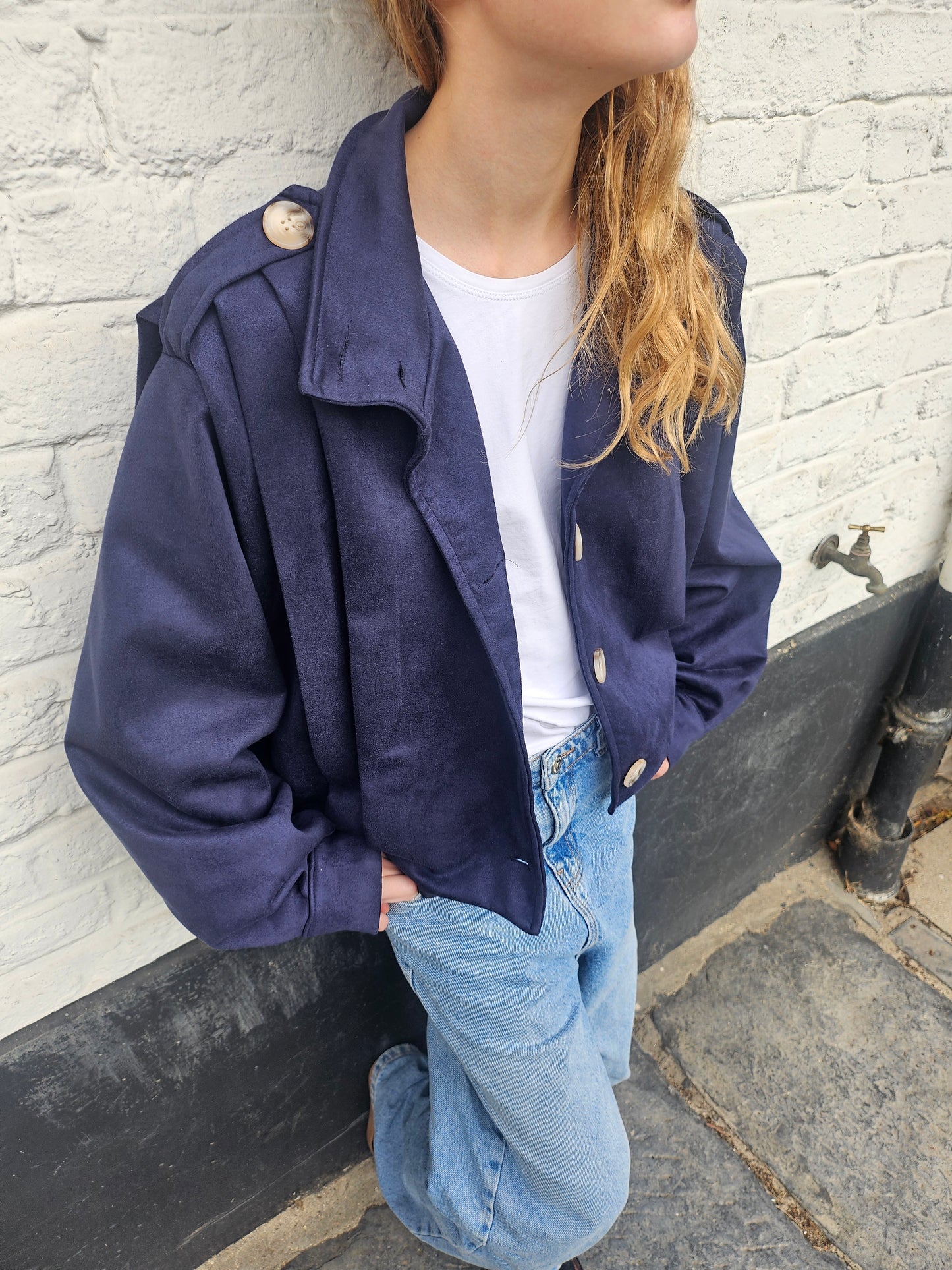 Veste en suédine bleu marine