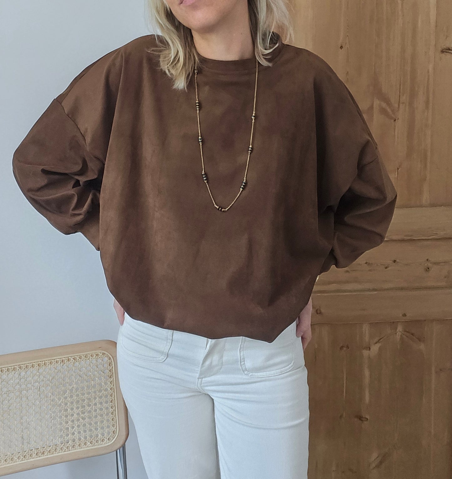 Sweat suédine camel