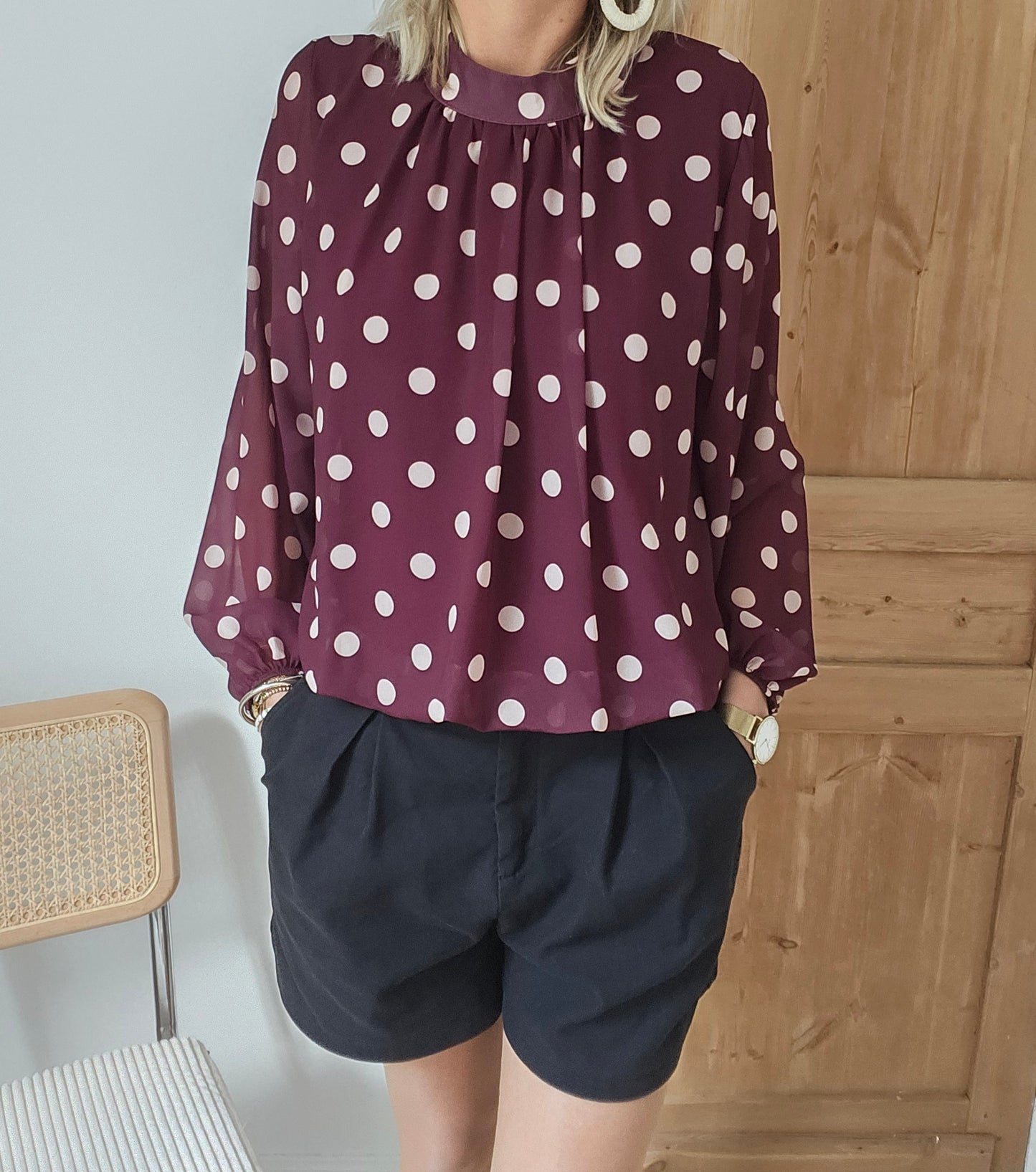 Blouse à pois bordeaux