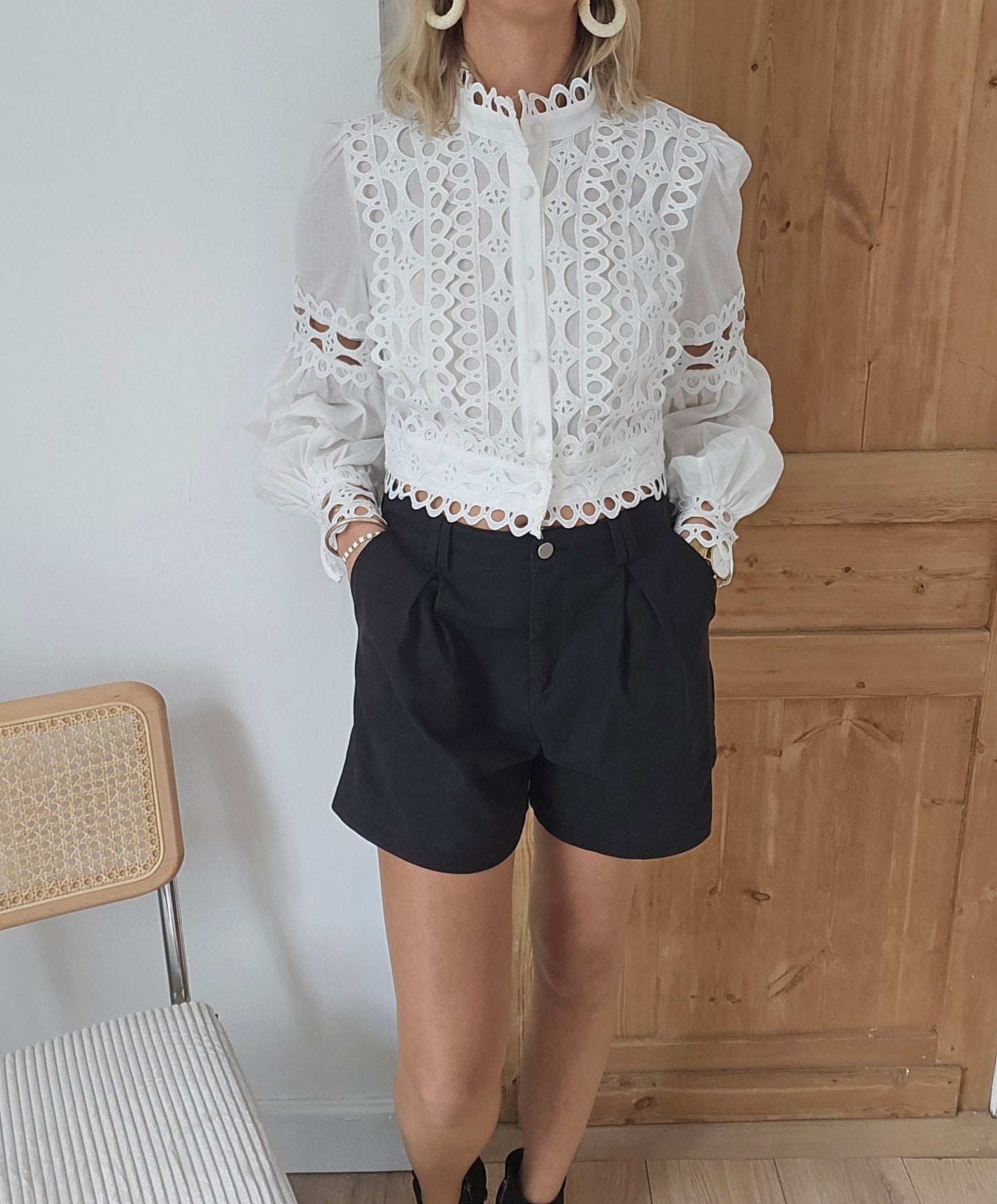 Chemise crop dentelle blanche