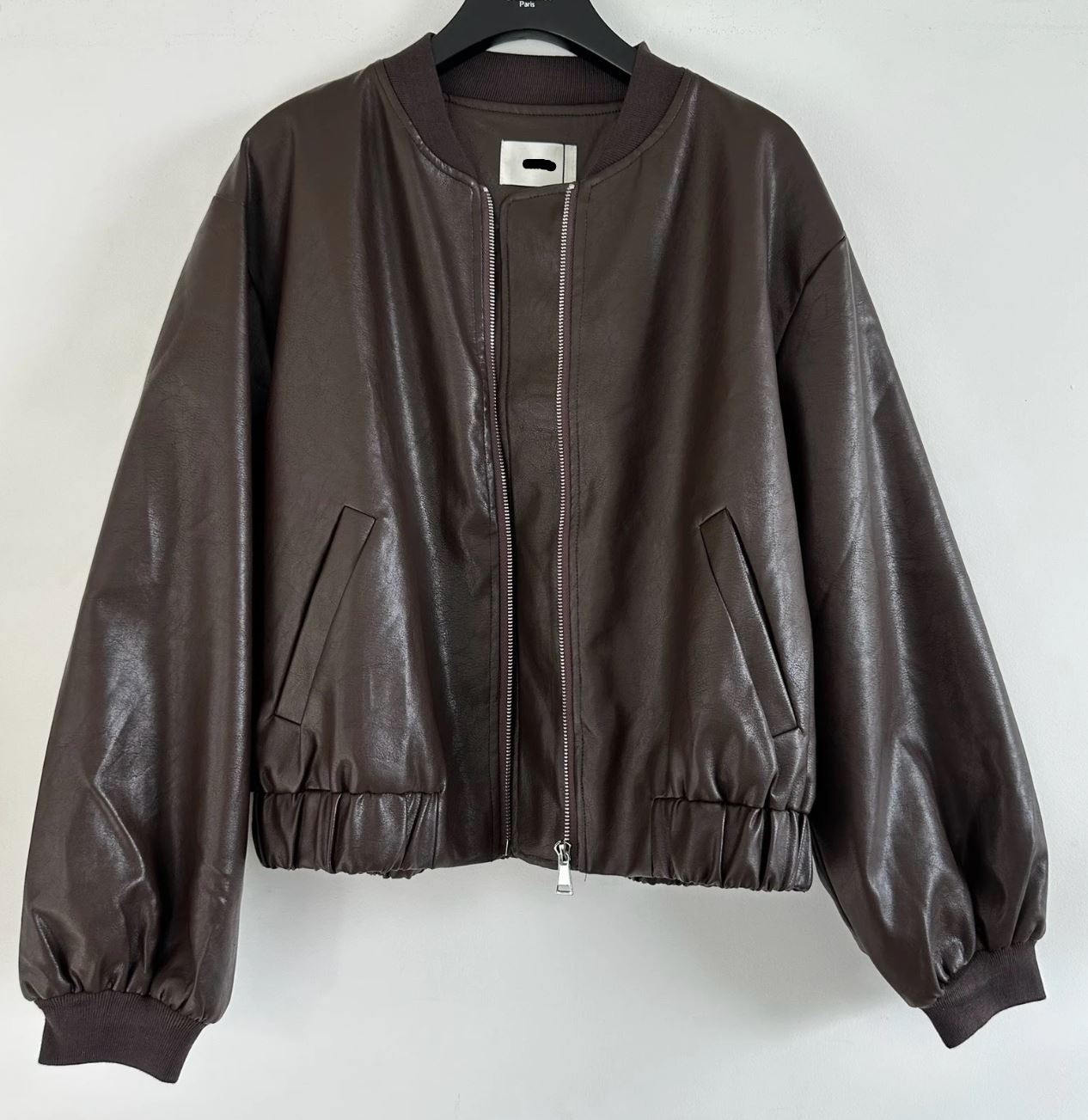 veste simili cuir femme marron