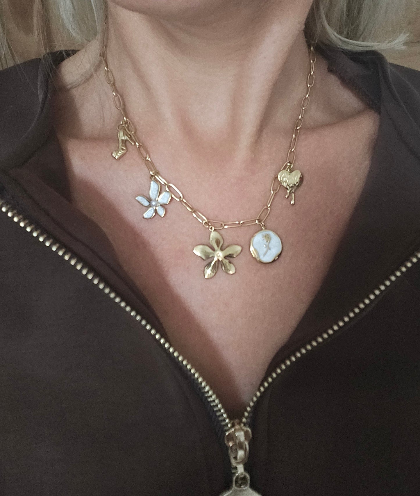 Collier charms en acier inoxydable dore