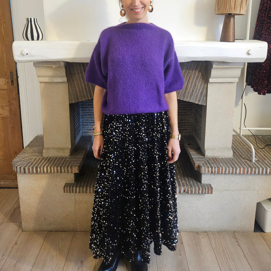 Jupe longue à sequins argent