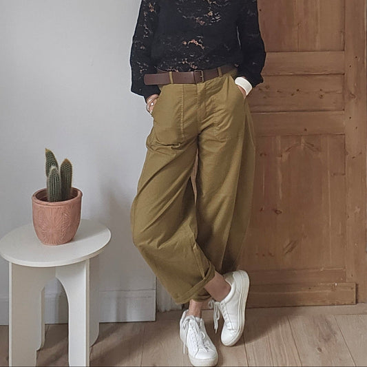 Pantalon barrel femme moutarde