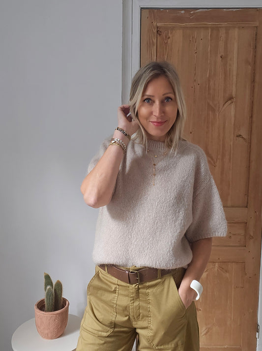 Pull manches courtes mohair laine beige