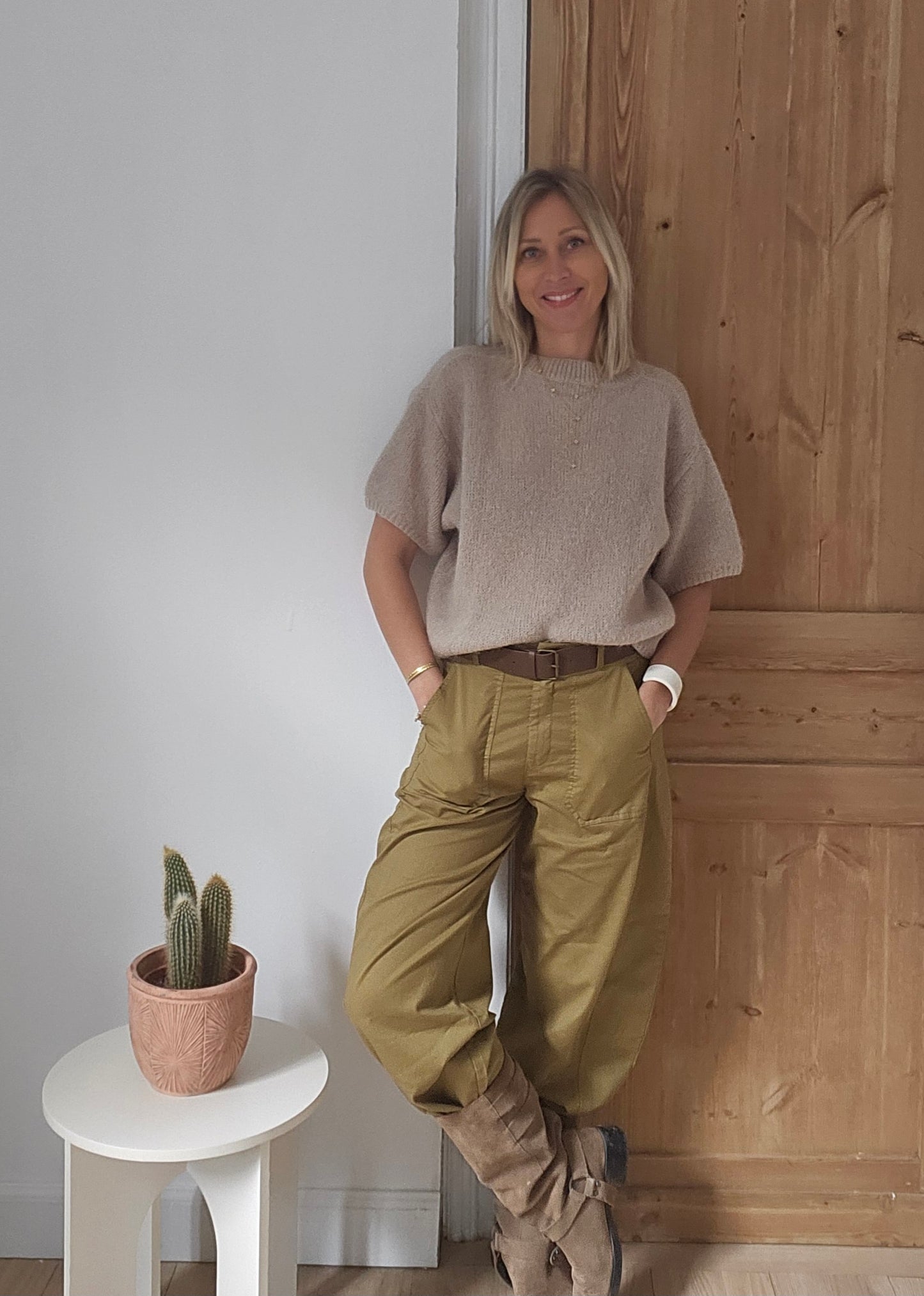 Pull-manches-courtes-mohair-laine-beige-foncé