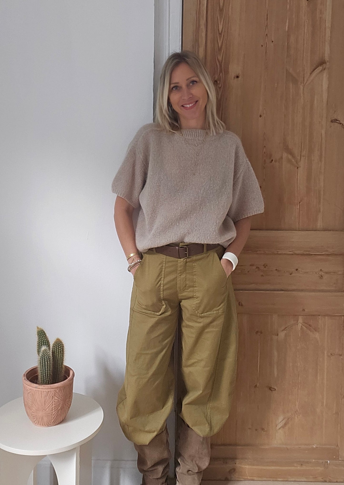 Pull-manches-courtes-mohair-laine-beige-foncé
