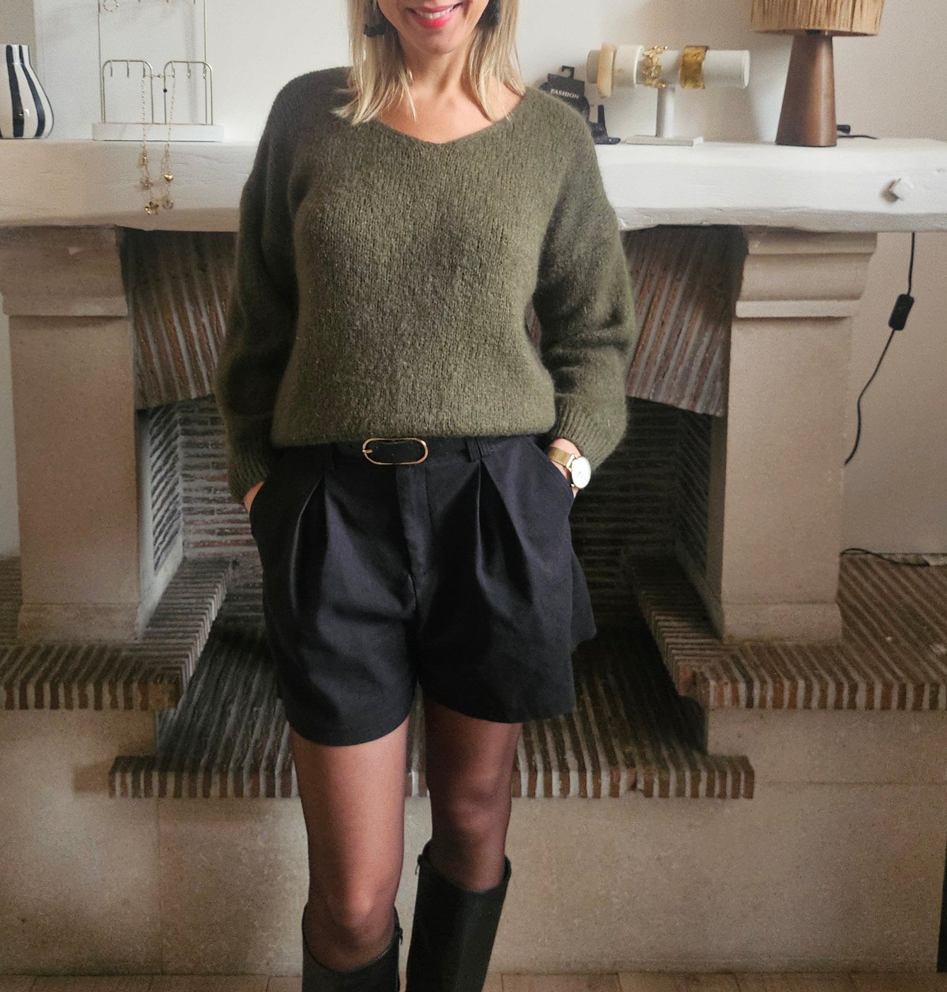 Pull_col_V_en_mohair_kaki