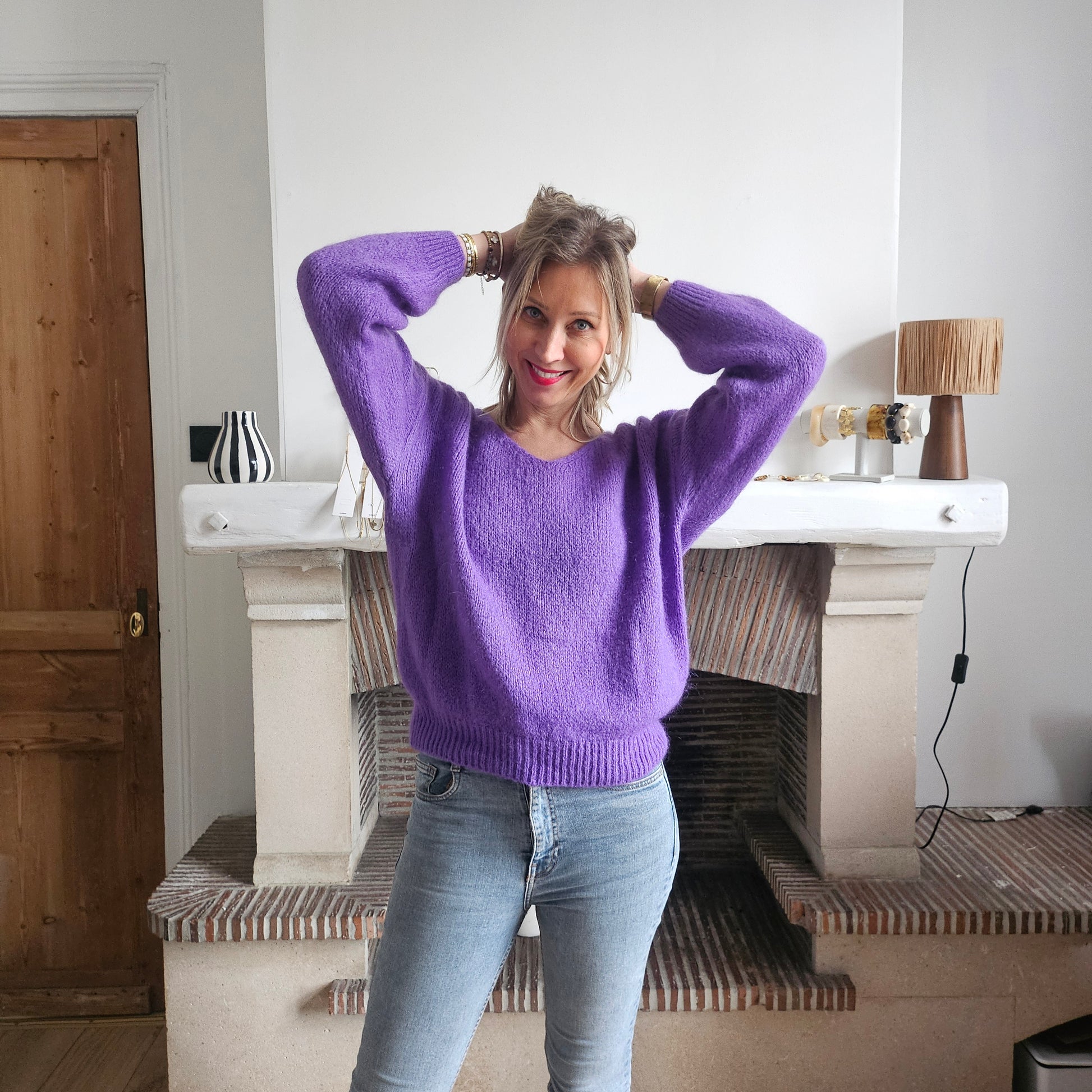 Pull_col_V_en_mohair_violet