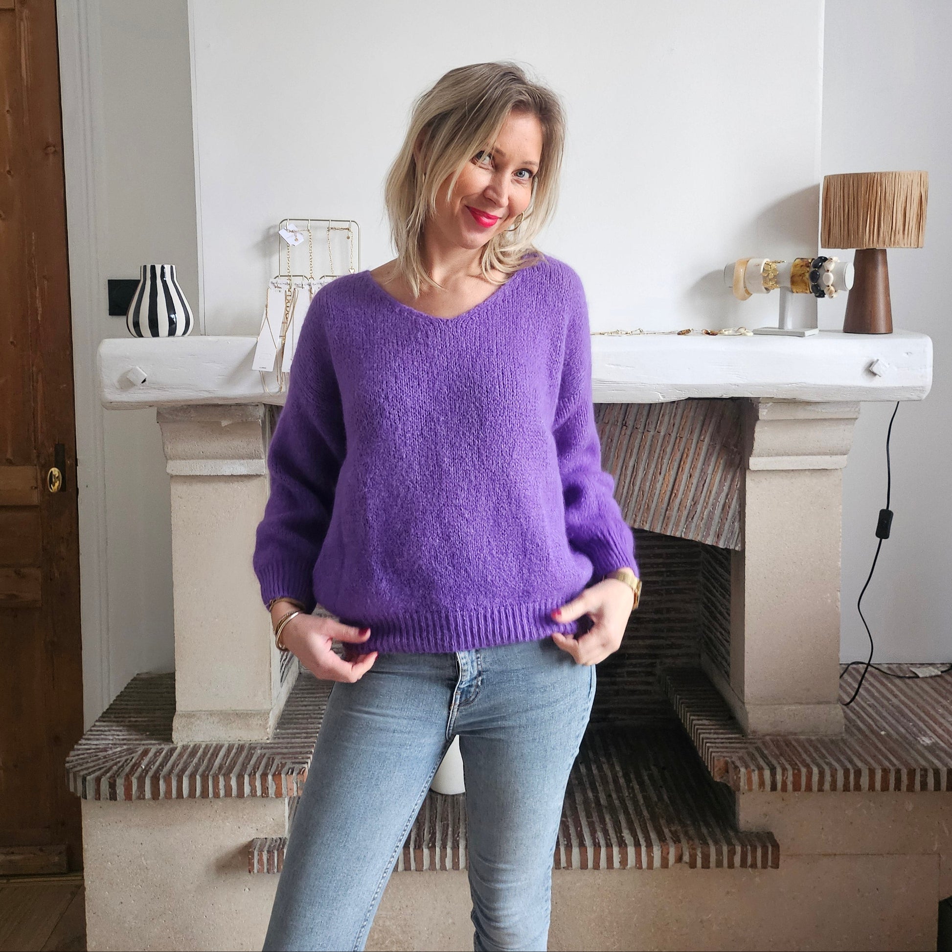 Pull_col_V_en_mohair_violet