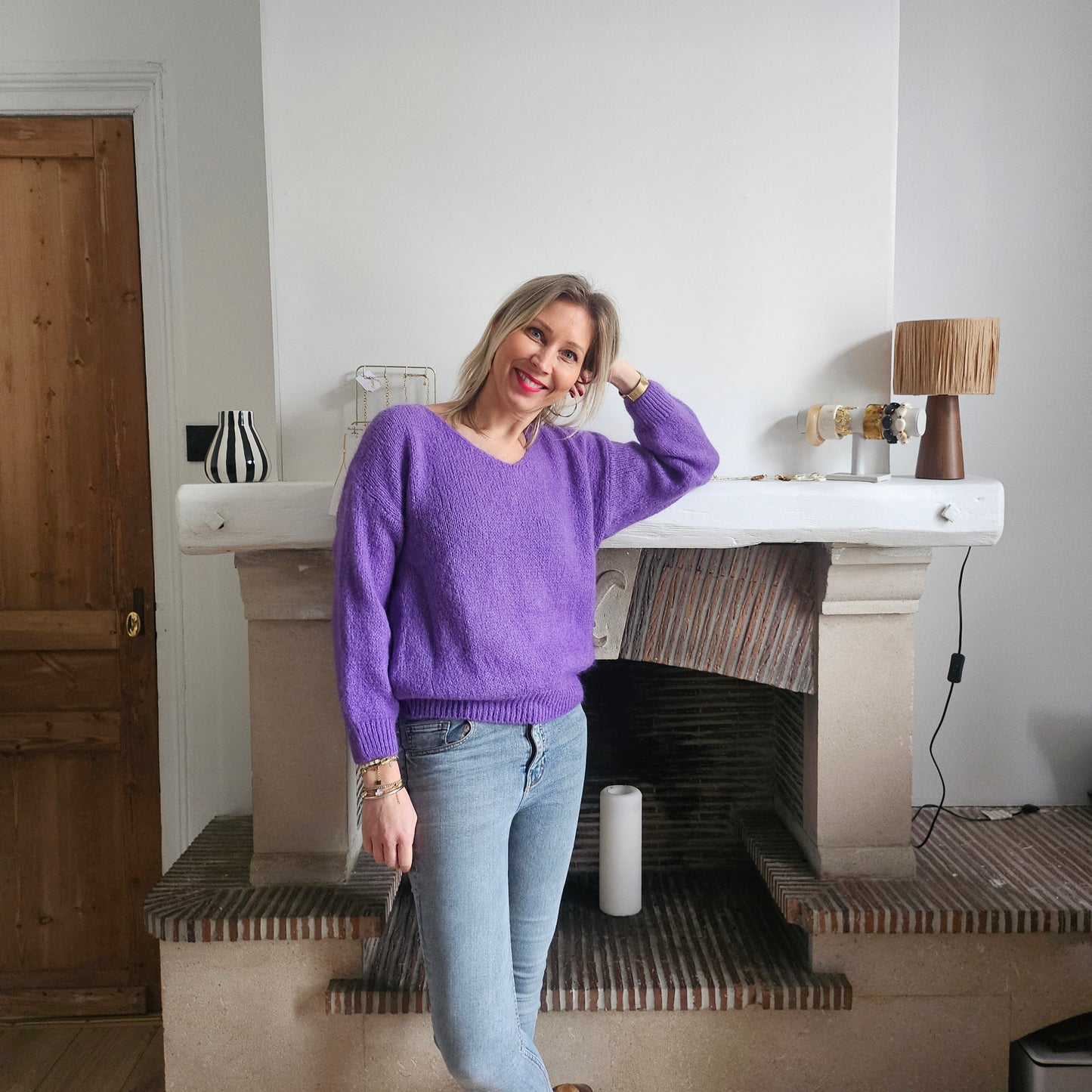 Pull_col_V_en_mohair_violet