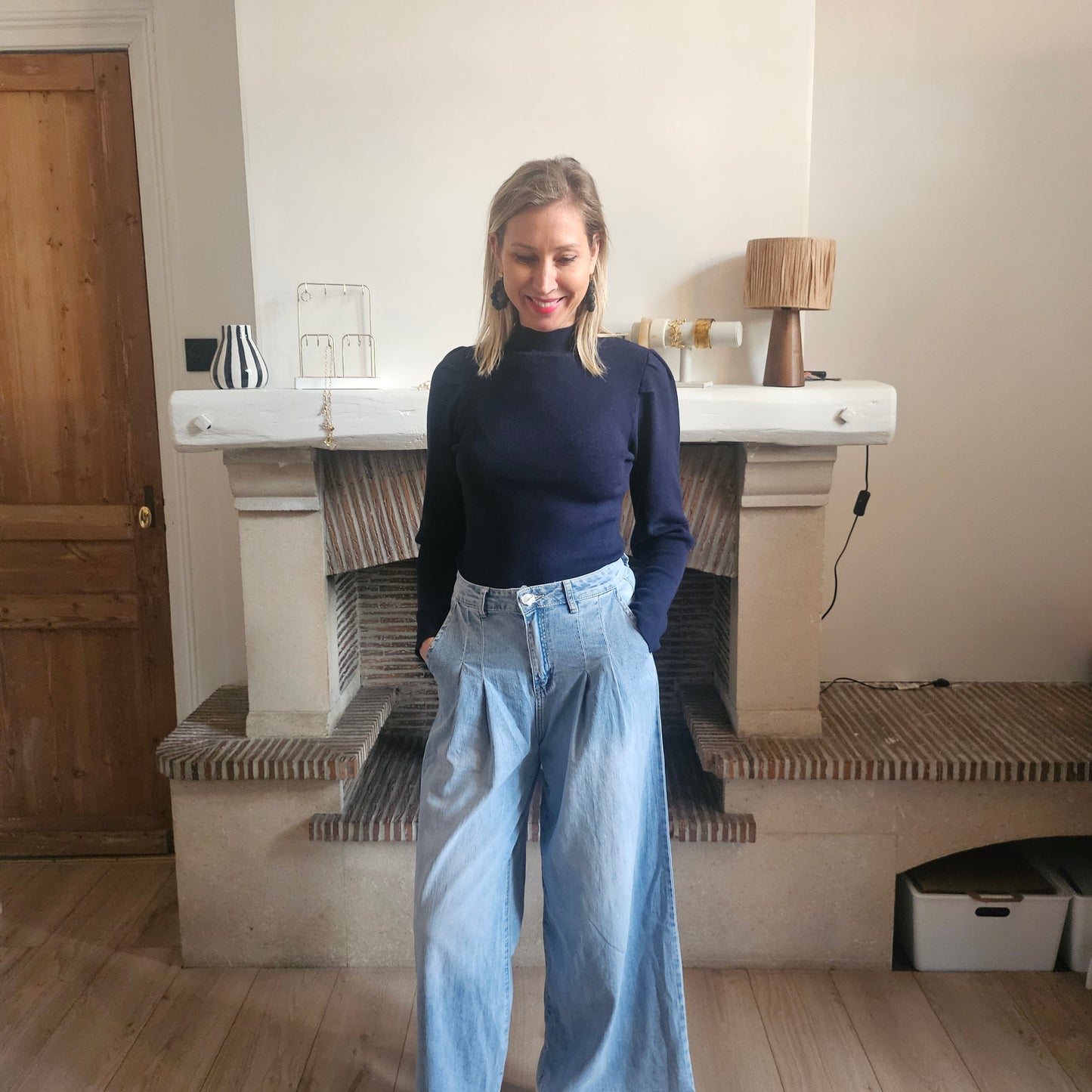 Pull col roulé fin bleu marine