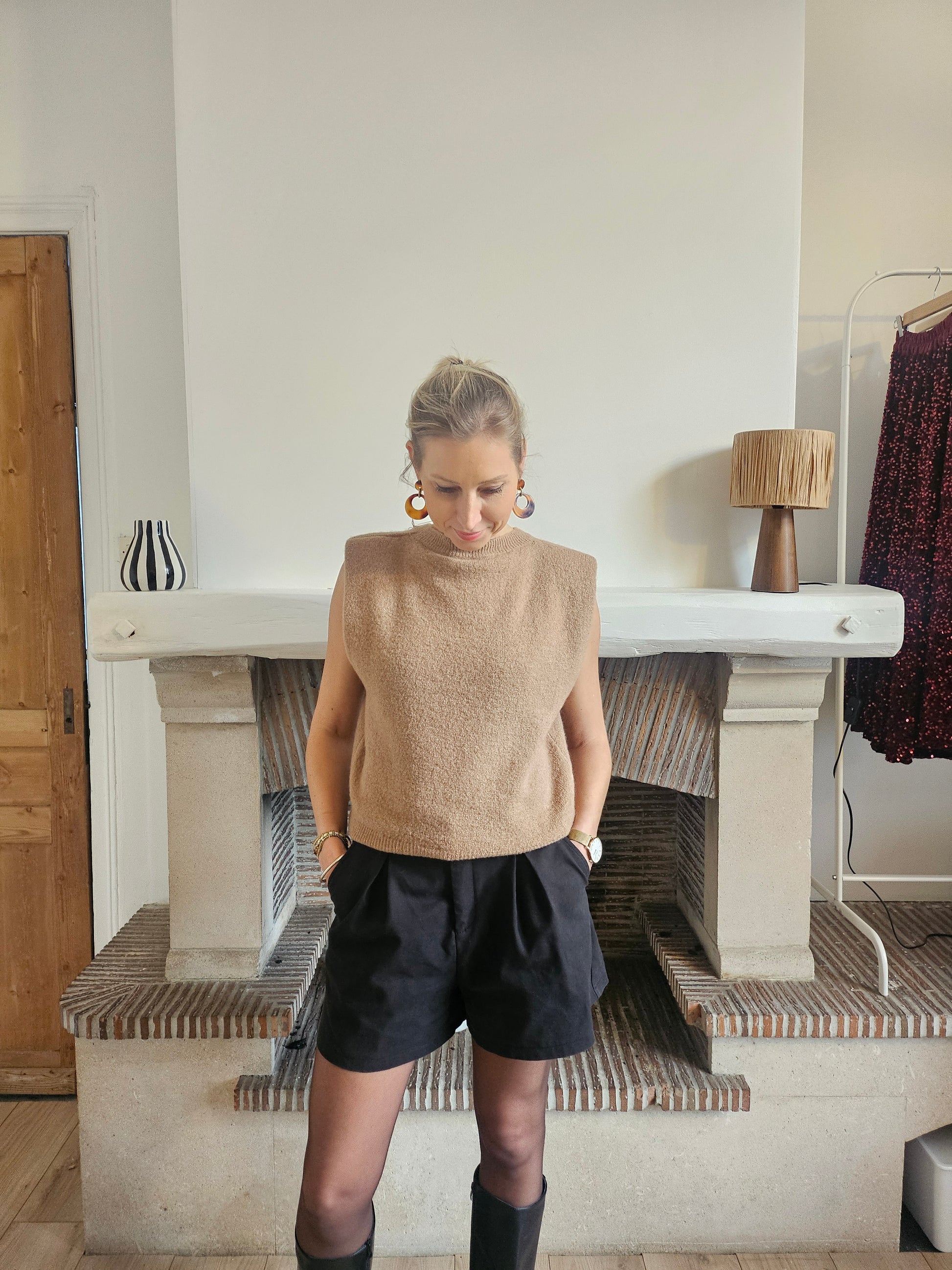 Pull sans manches avec épaulettes camel