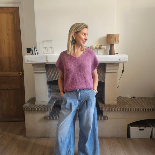 Pull sans manches col V Violet