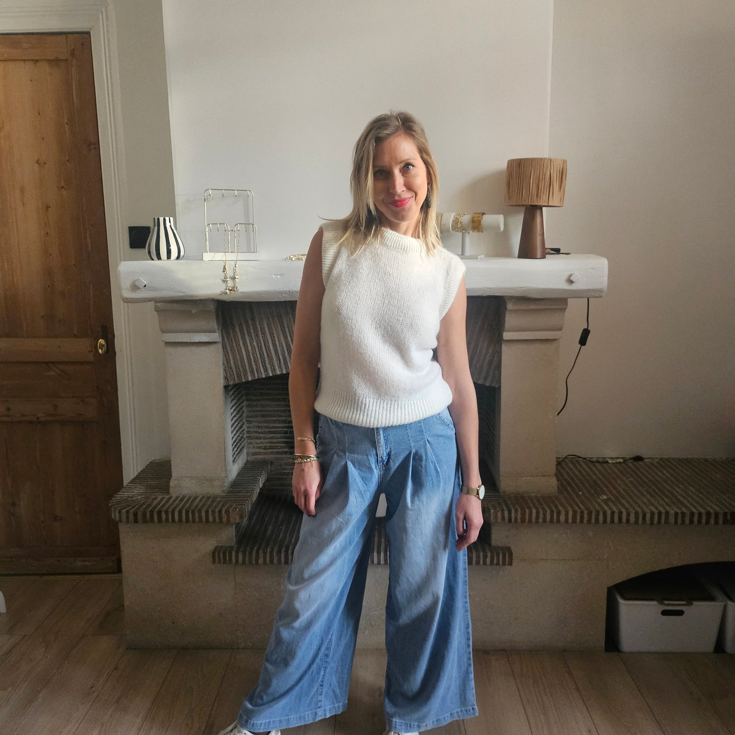 Pull sans manches en mohair blanc
