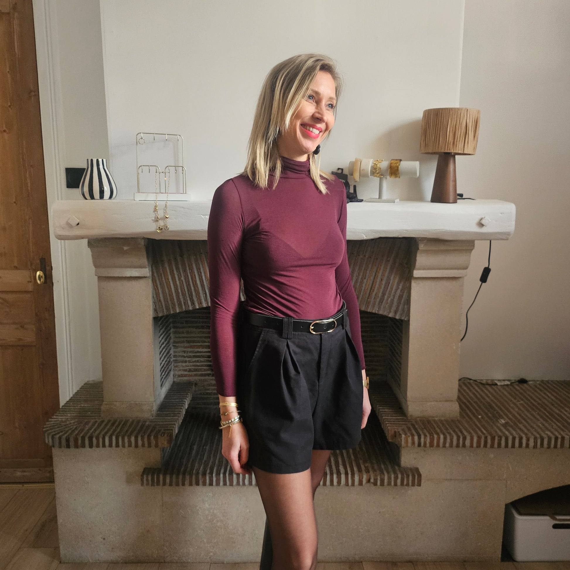 Sous-pull col roulé fin bordeaux