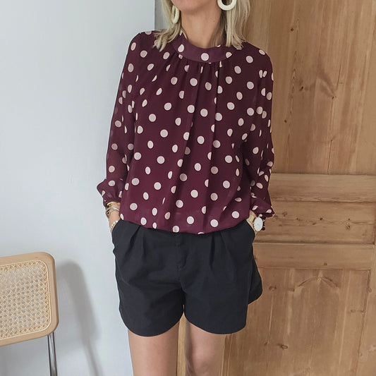blouse à pois bordeaux