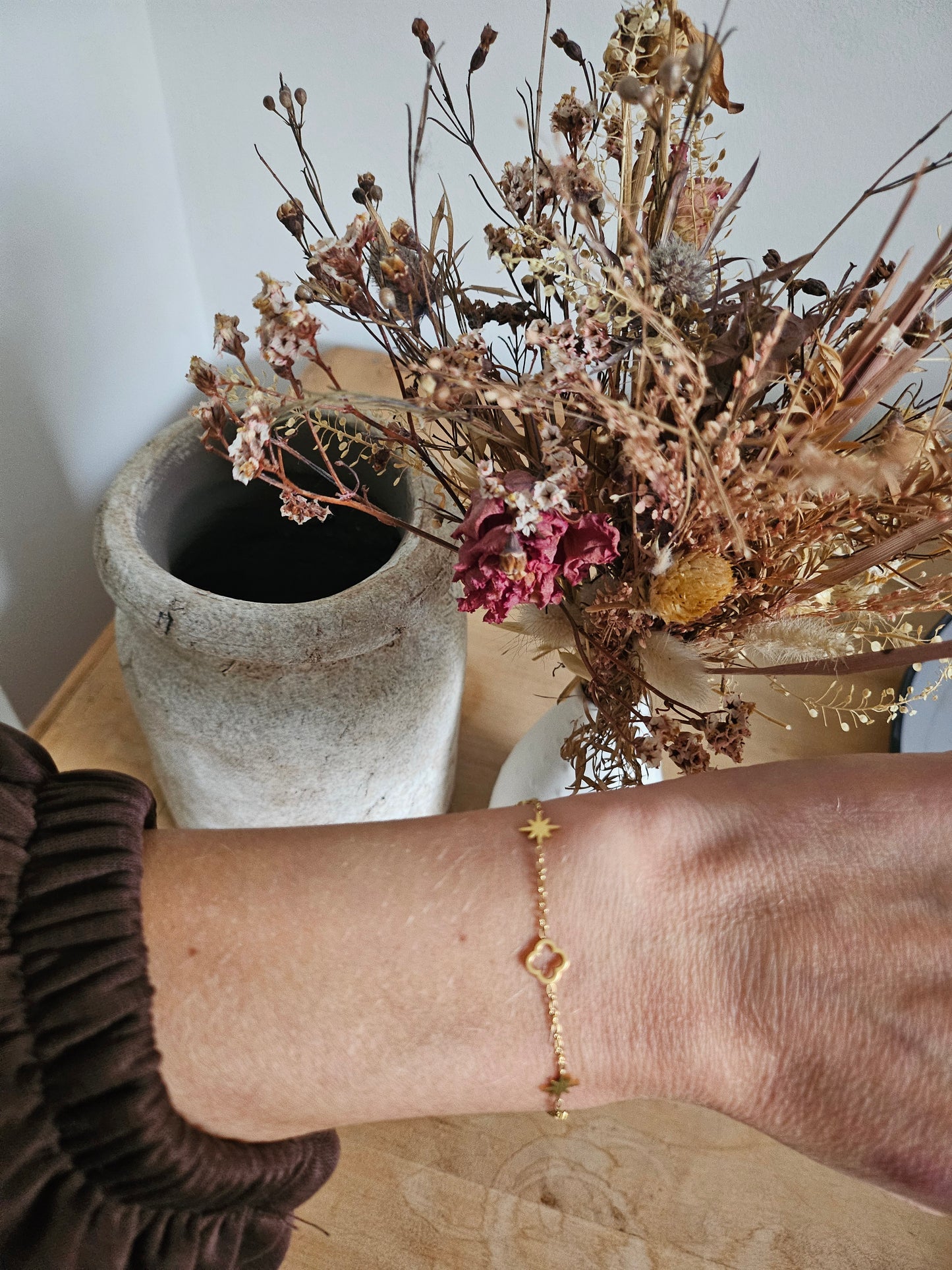 bracelet trefle femme acier inoxydable dore