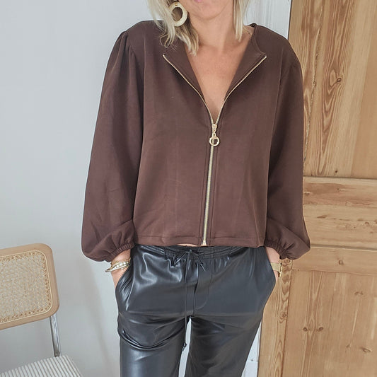 gilet doux chocolat zippé