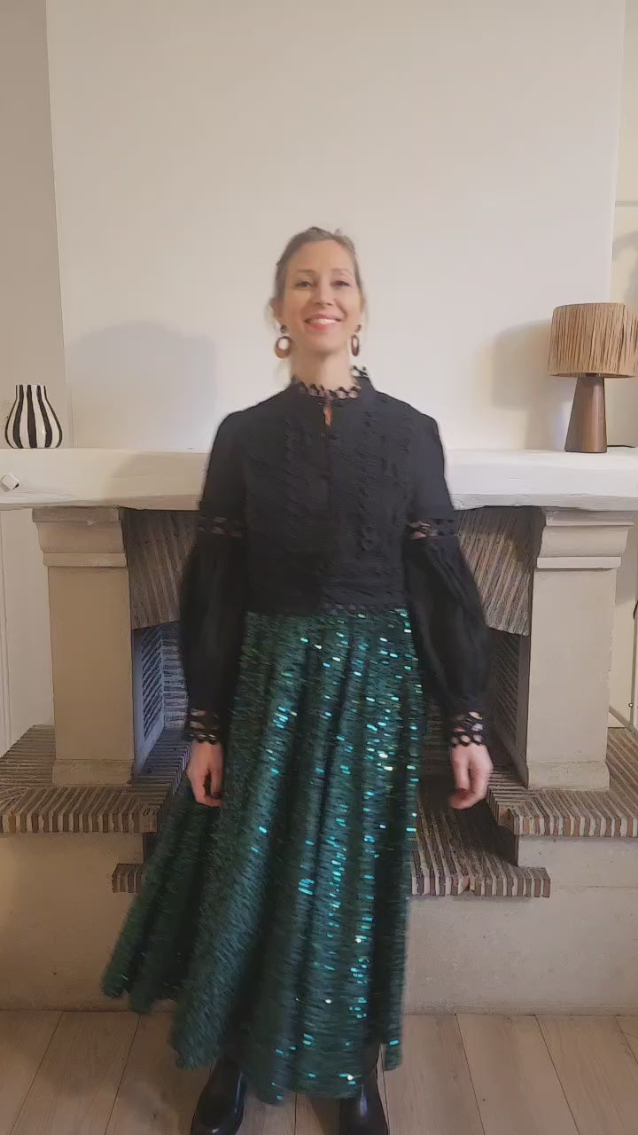 Jupe_longue_sequins_vert_fonce