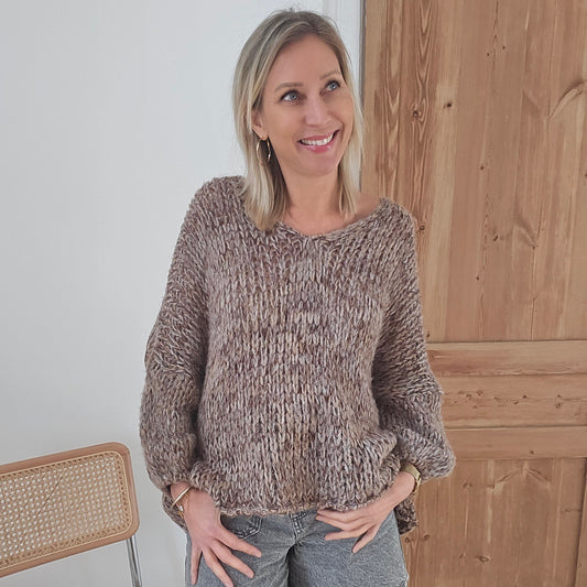pull-col-V-grosse-maille-marron