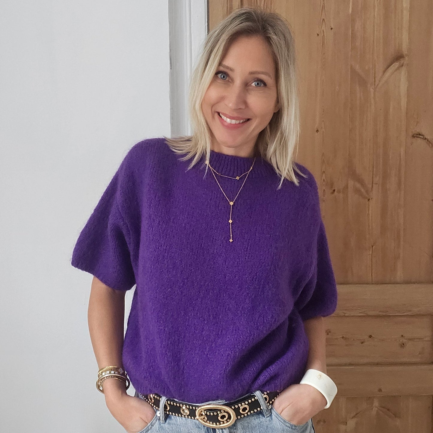 pull manches courtes mohair violet