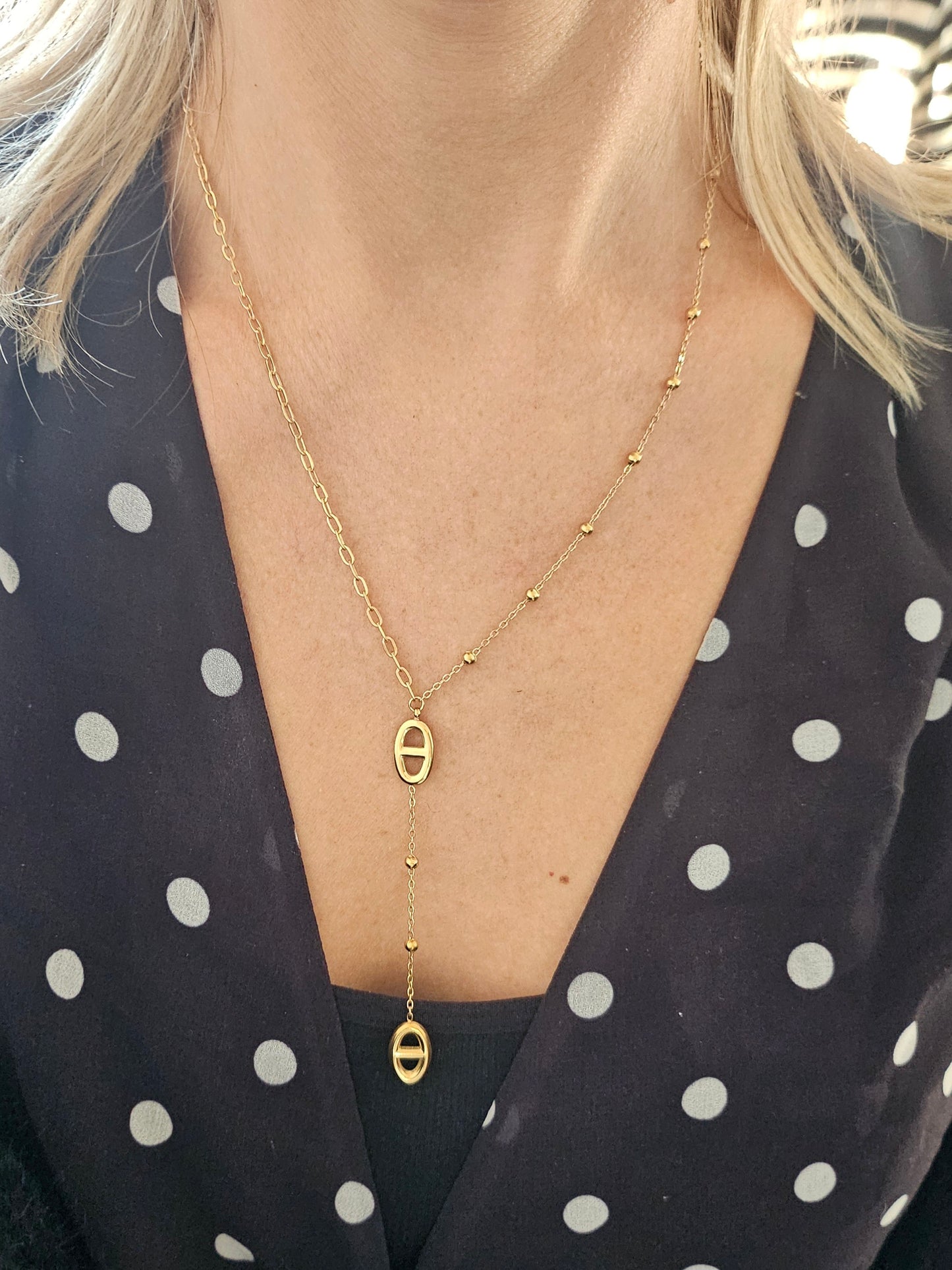 Collier Y maille marine
