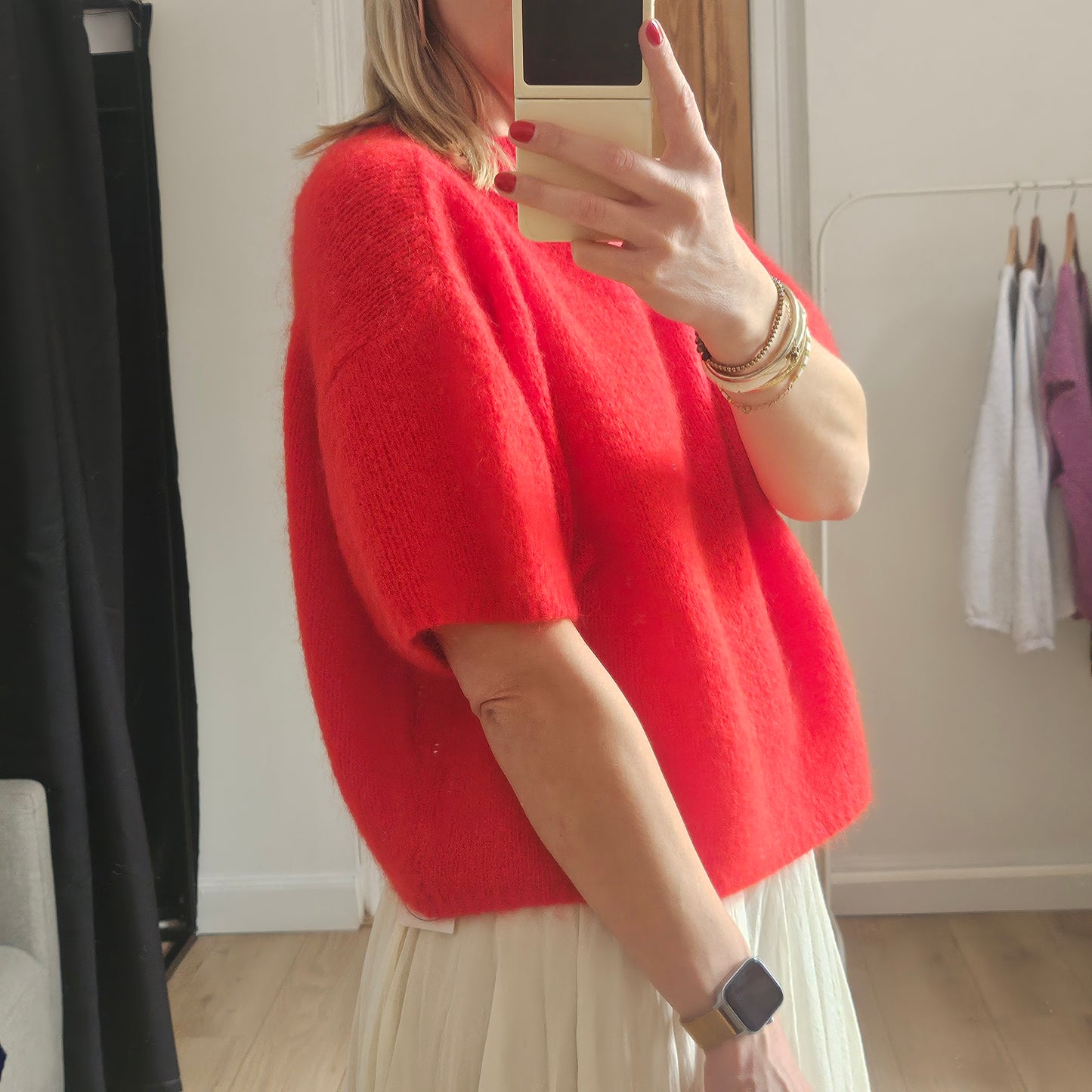 Pull manches courtes en mohair rouge