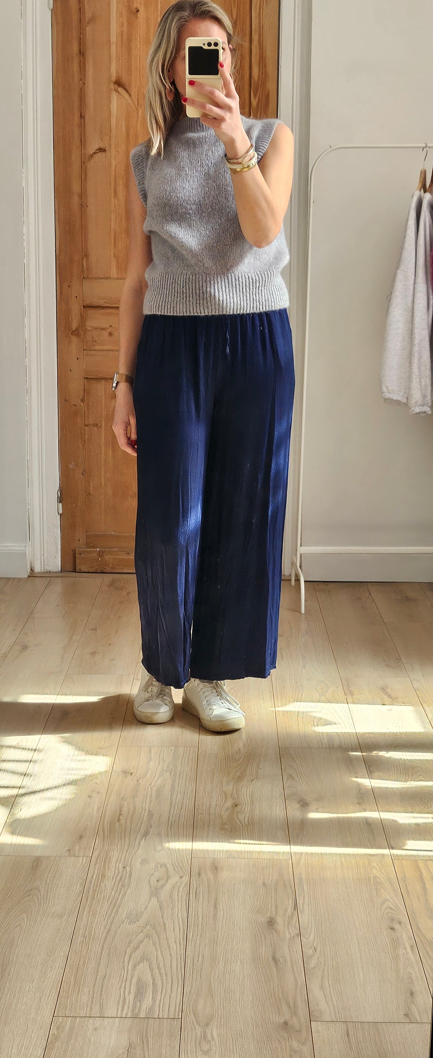 Pantalon satin bleu marine