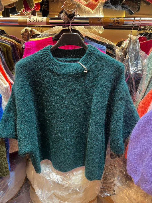 Pull manches courtes en mohair vert canard