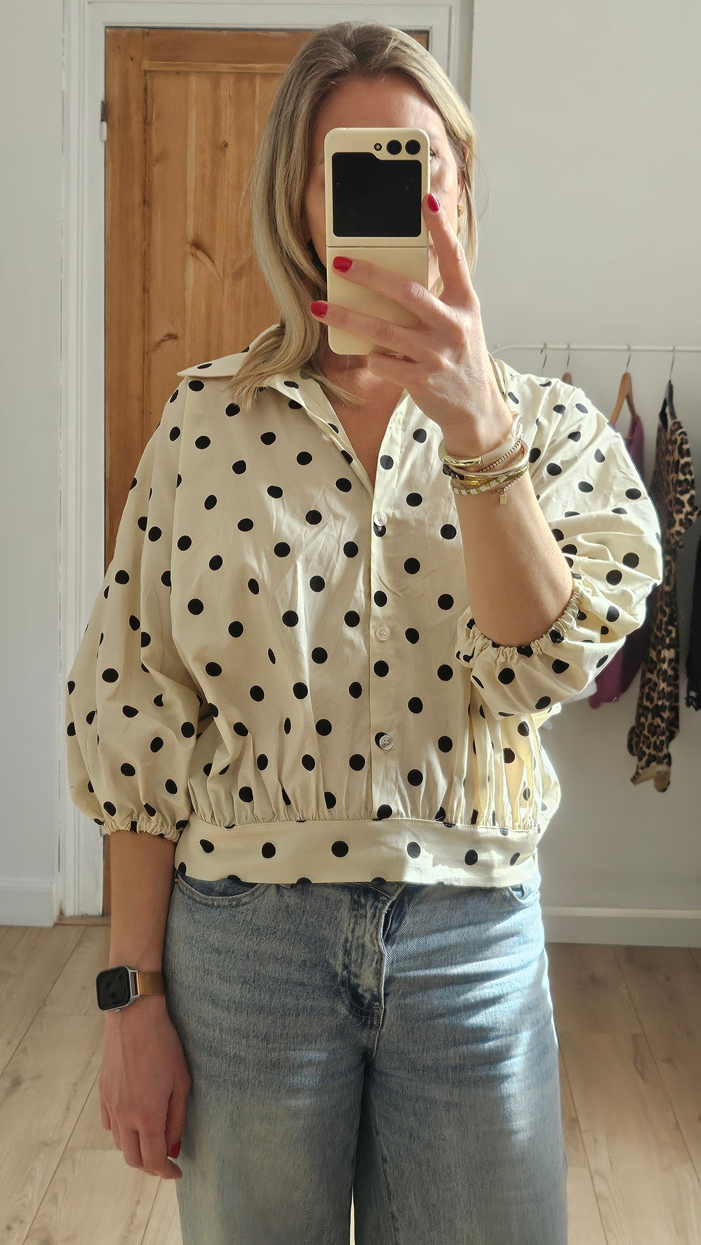 Chemise écrue à pois