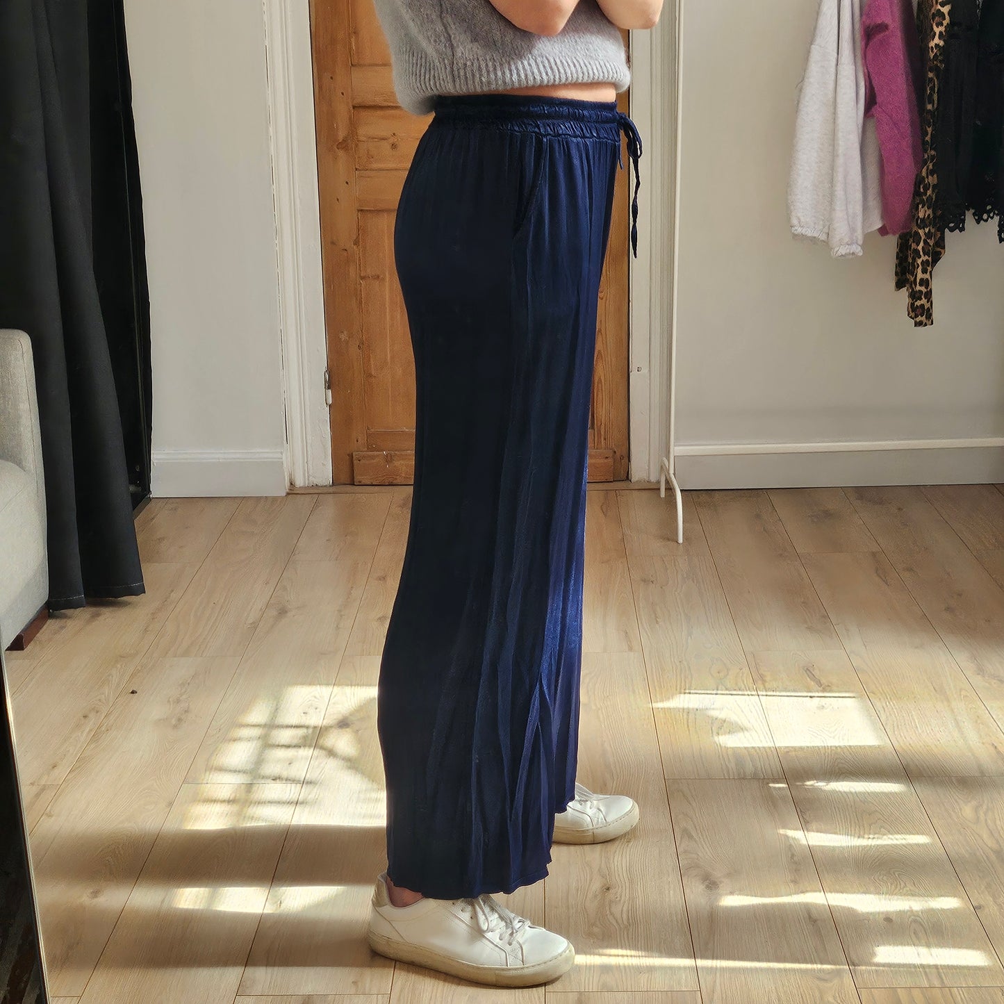 Pantalon satin bleu marine