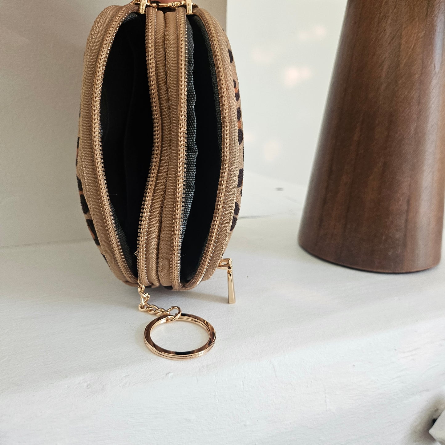 Porte monnaie Léopard beige