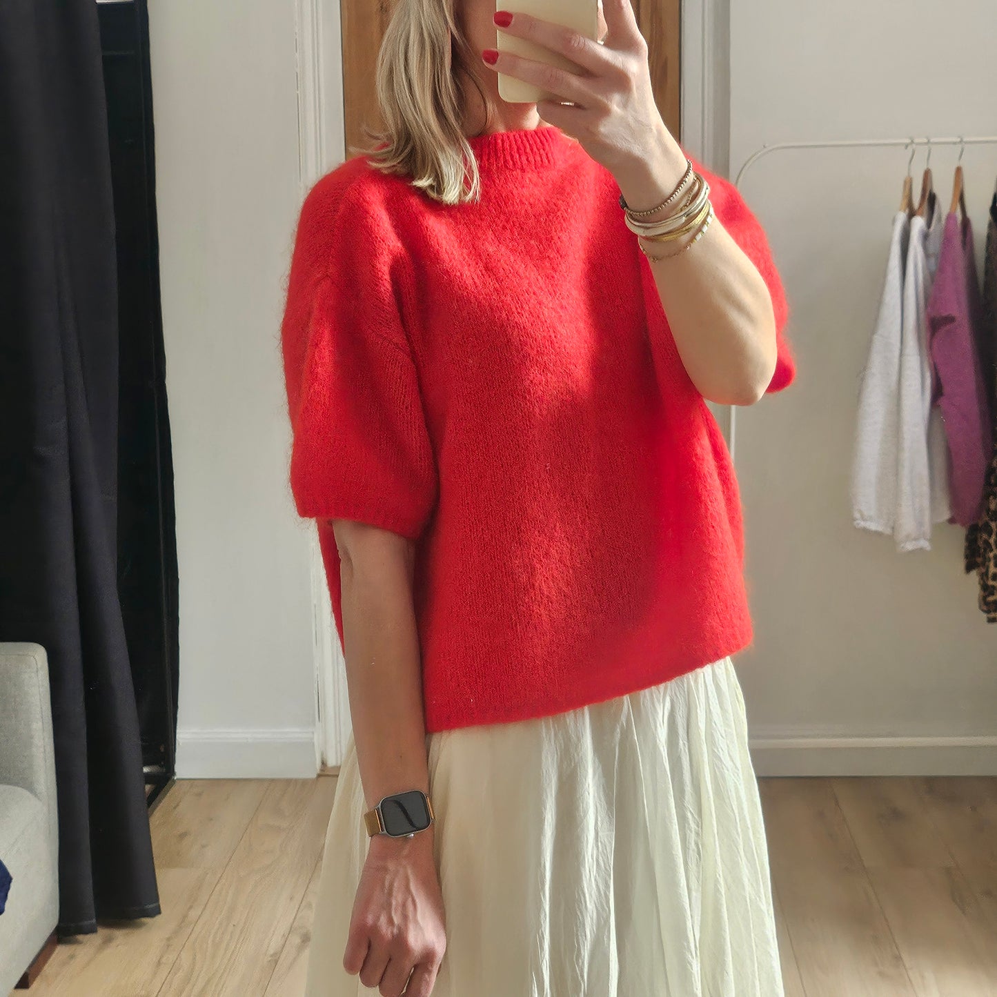 Pull manches courtes en mohair rouge