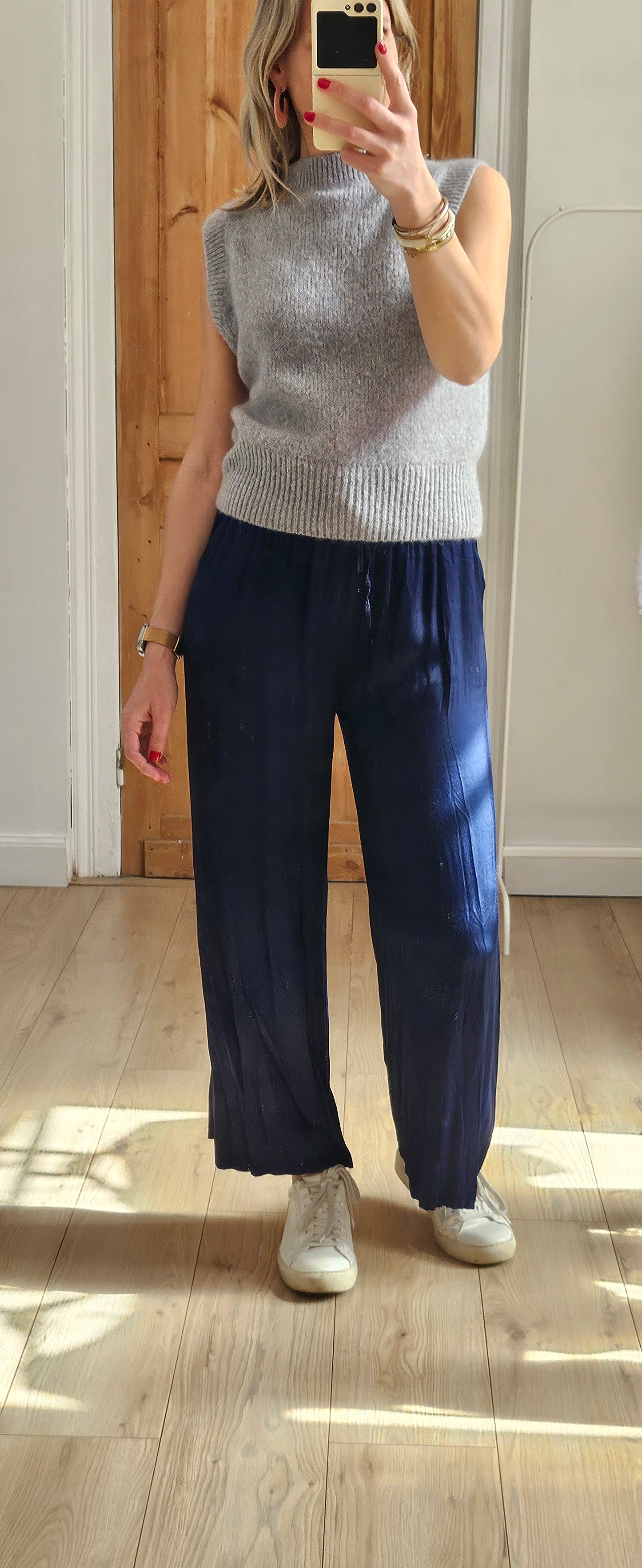 Pantalon satin bleu marine