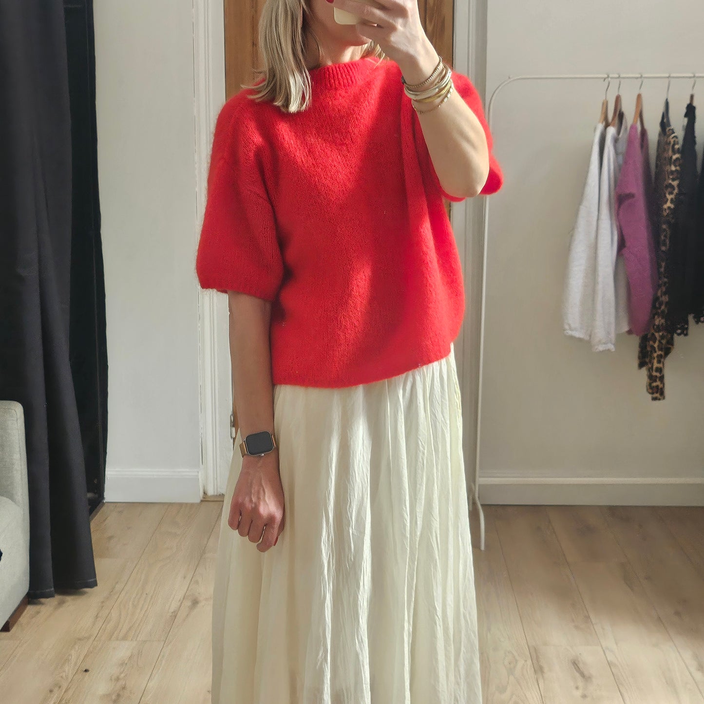 Pull manches courtes en mohair rouge