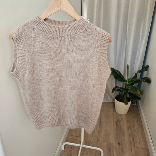 Pull sans manches en mohair beige foncé