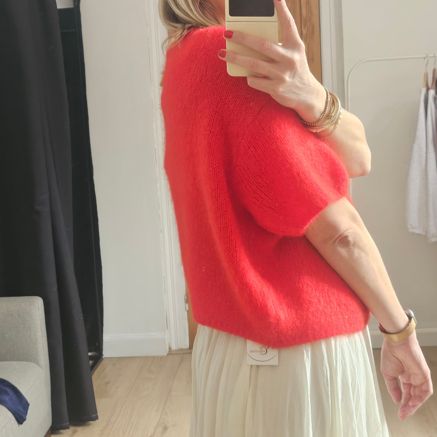 Pull manches courtes en mohair rouge