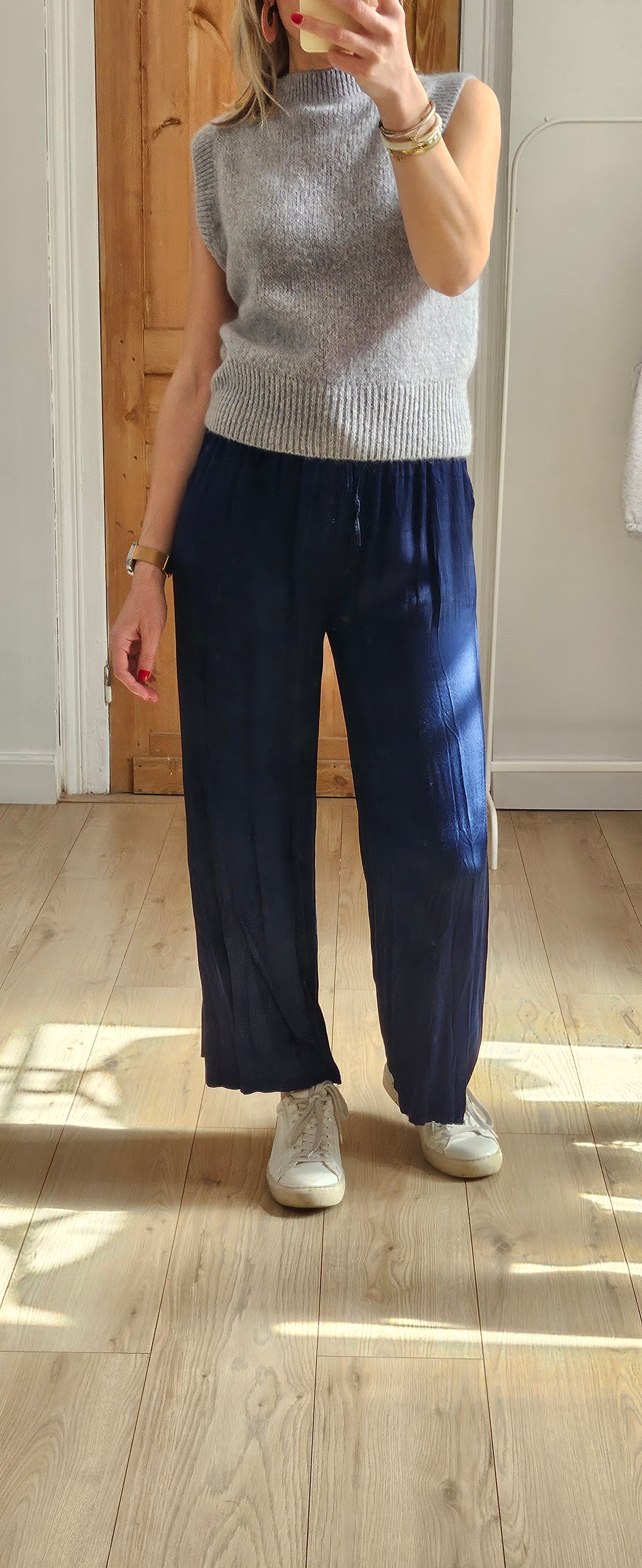 Pantalon satin bleu marine