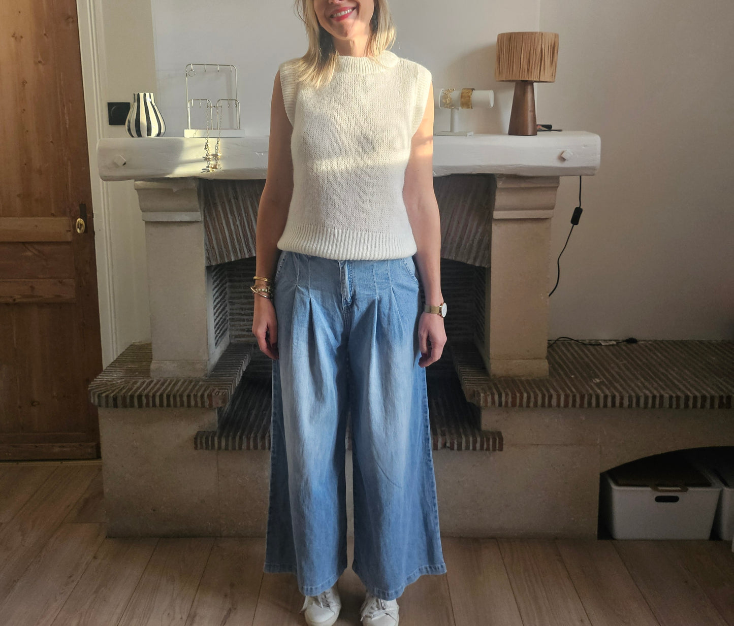 Pull sans manches en mohair blanc