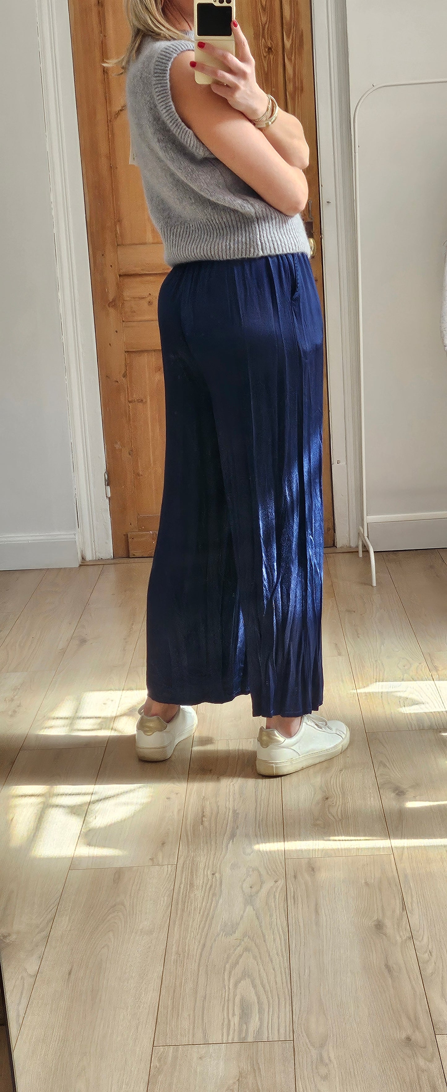 Pantalon satin bleu marine