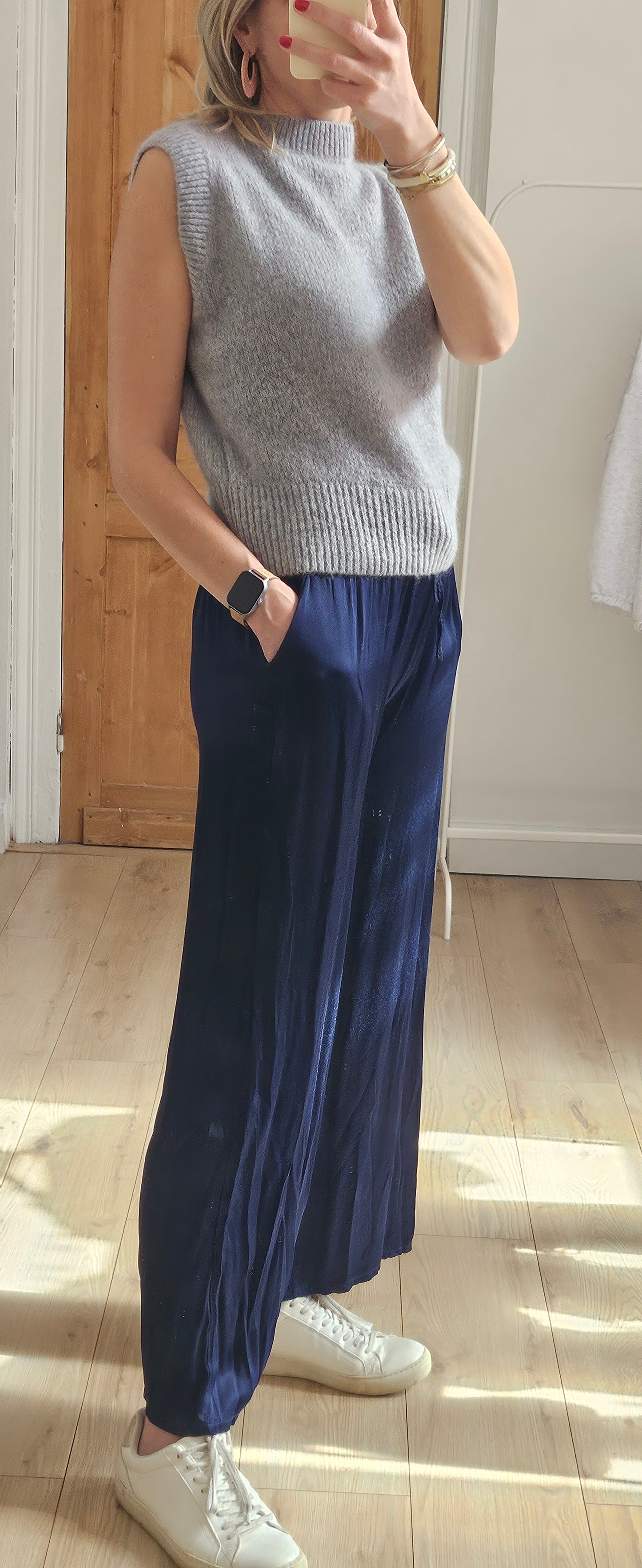Pantalon satin bleu marine