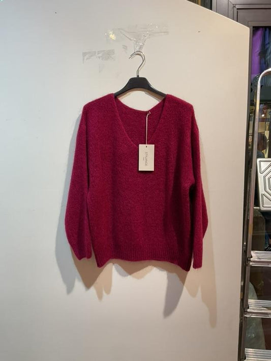Pull col V en mohair bordeaux